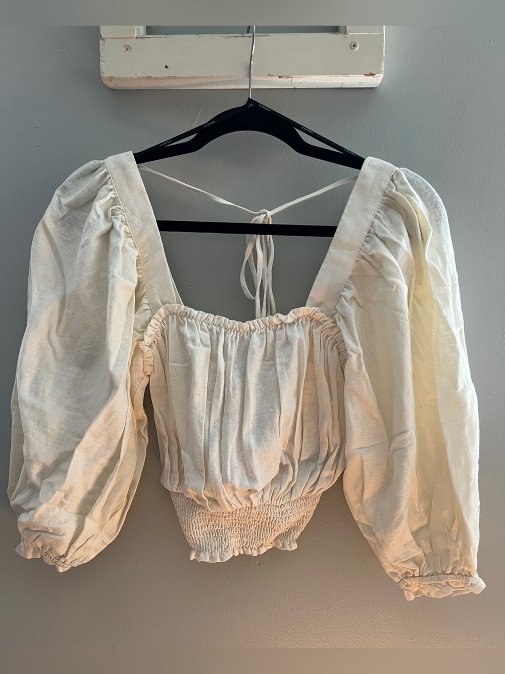 Linen Ivory Puff-Sleeve Crop Top